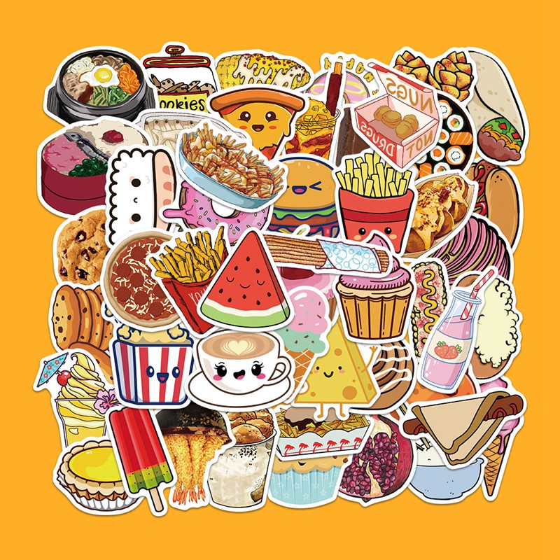 50PCS Self-made Stikers Hamburg Potato Pizza Food stickers Handbook Cute Fresh Diary Decorative Stationery Sticker