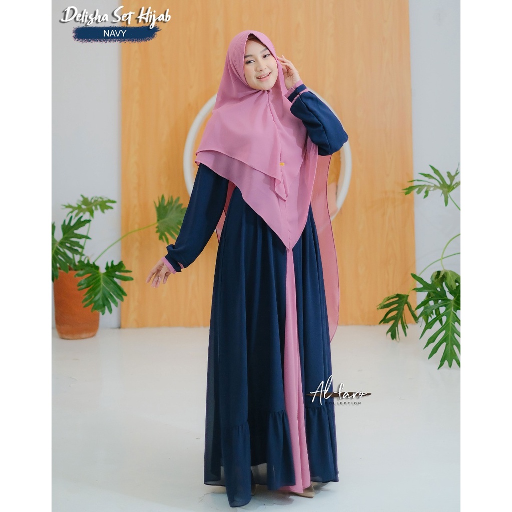 GAMIS CERUTY BABYDOLL DELISHA ALFARO SET KHIMAR style syari baju hari raya lebaran wanita terbaru simpel elegan