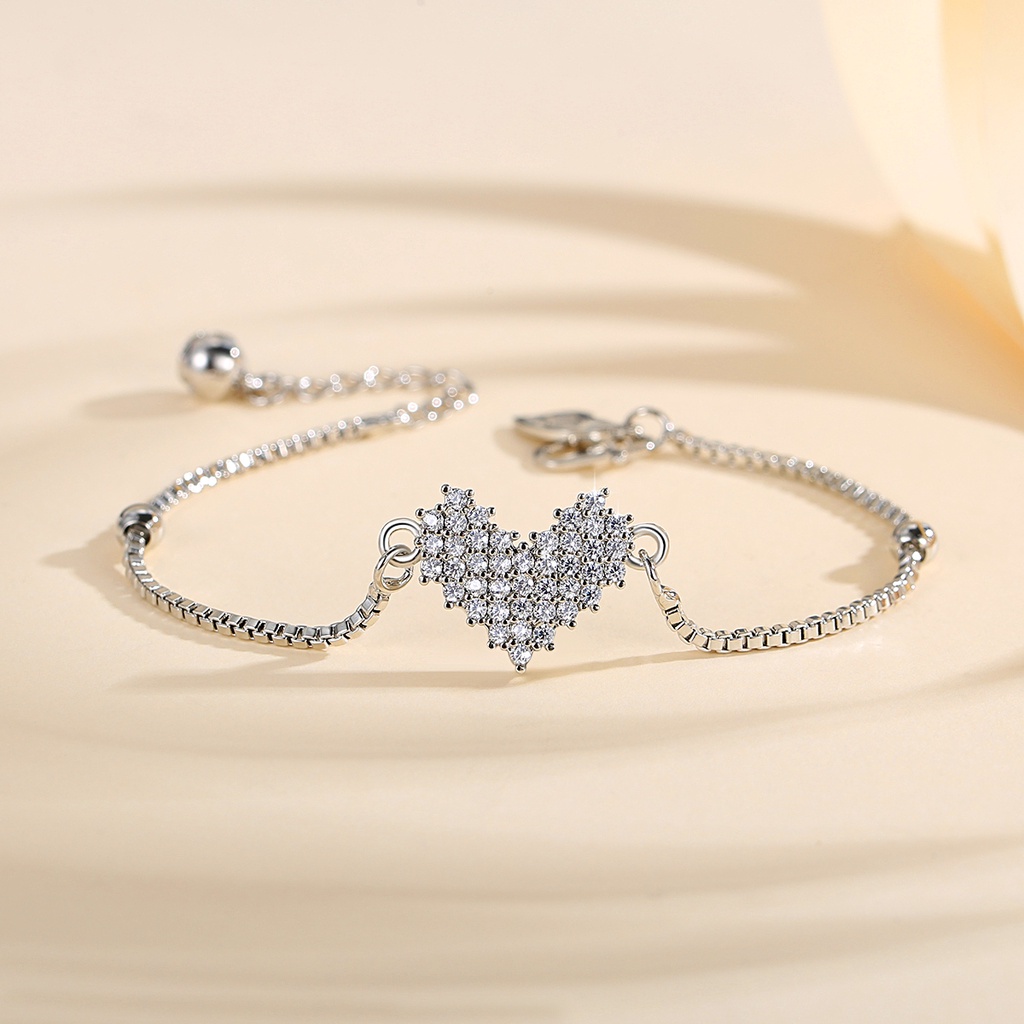 Y550【COD】Gelang Berlian Berlapis Gelang Heart Wanita Titanium Stainless Steel for Wanita