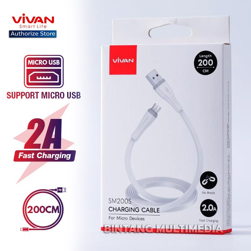 VIVAN SM200S Micro USB Kabel Data Charger 2 Meter 2A Quick Charge 2M