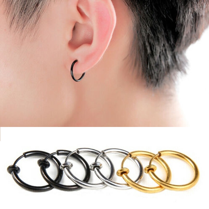 1pair Retractable Earrings No Need Piercing Unisex Classic Hip-hop Hoop Earrings