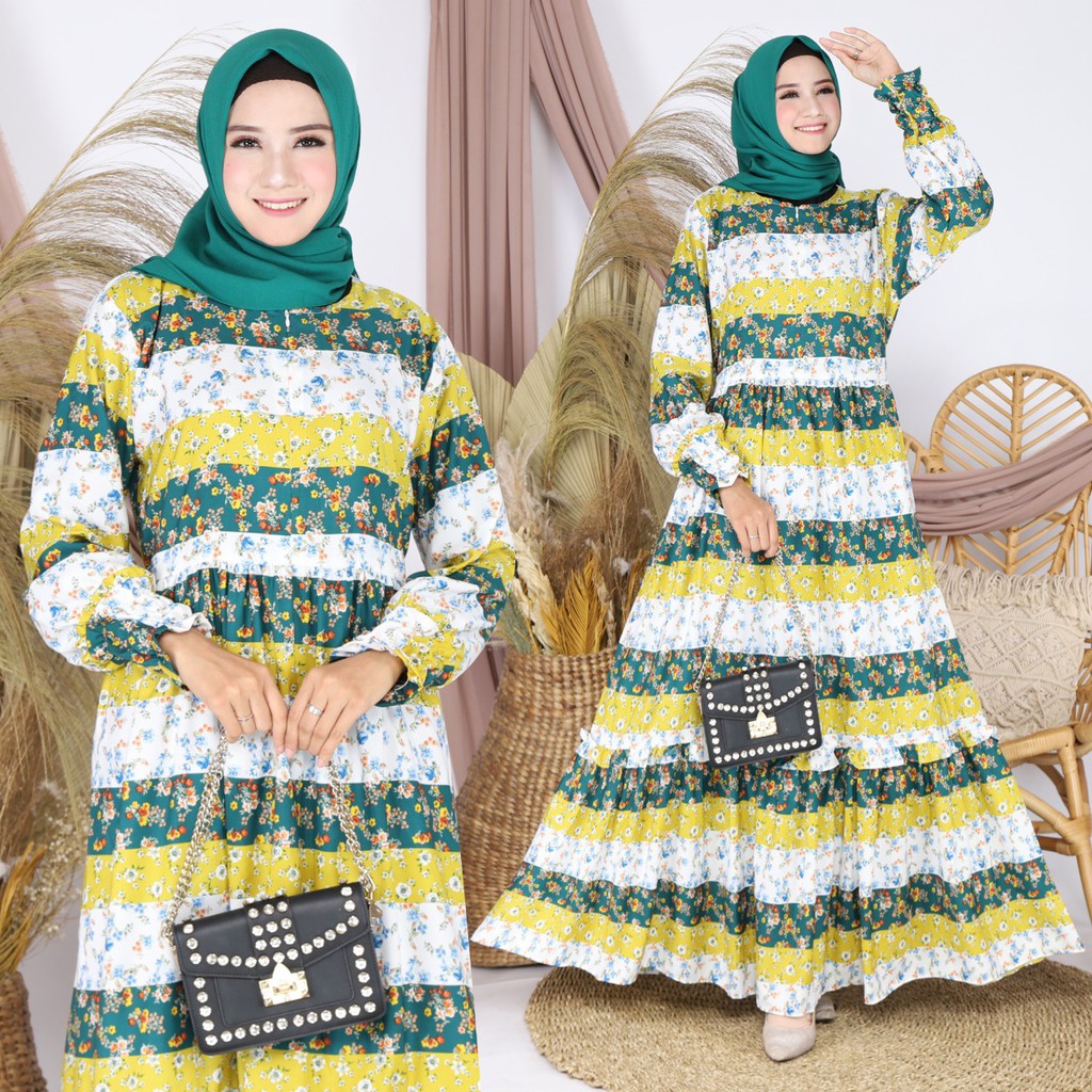 HOPYLOVY - Dress Maxi Wanita Bahan Wallpeach Marbella