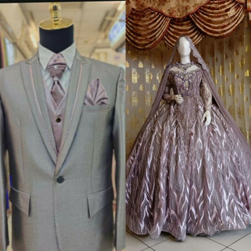 GAUN COUPLE PENGANTIN EKOR MEWAH//BAJU WEDDING MODERN//JAS