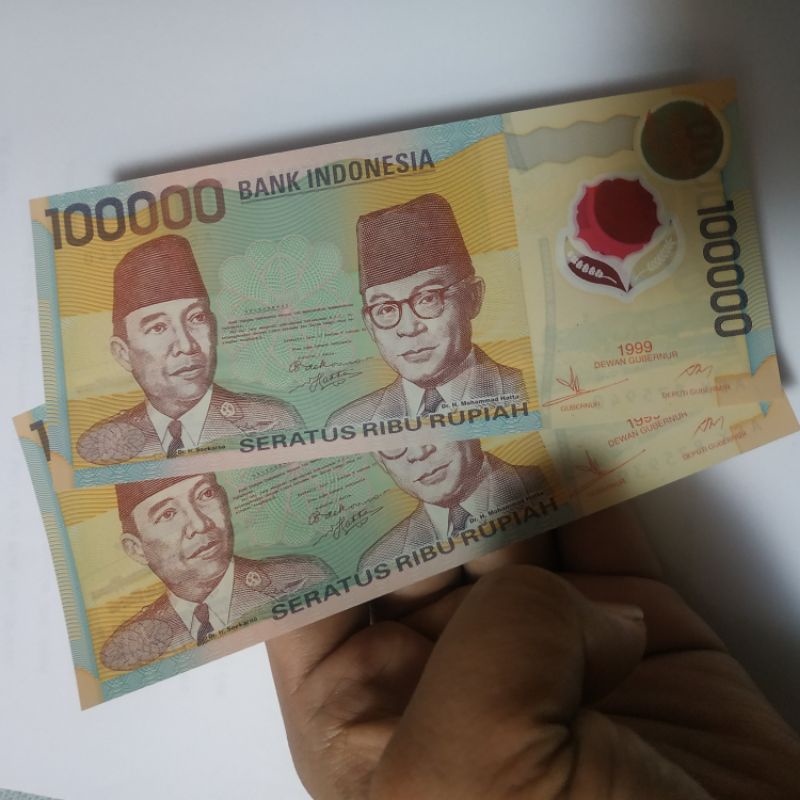 (GRESS/BARU) Uang kuno rp 100.000 tahun 1999 100rb polymer plastik sukarno hatta rp.100rb polimer