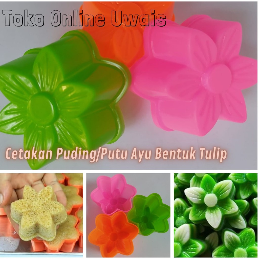 12 Pcs - Cetakan Putu Ayu/Puding Plastik bentuk Bunga Tulip