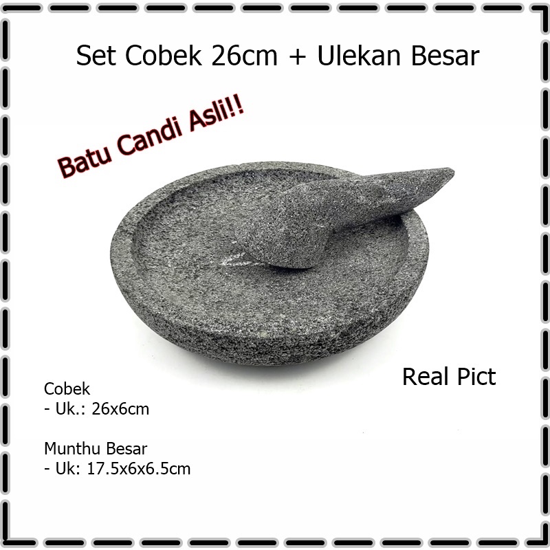 Cobek 26cm + Ulekan Batu Candi Asli