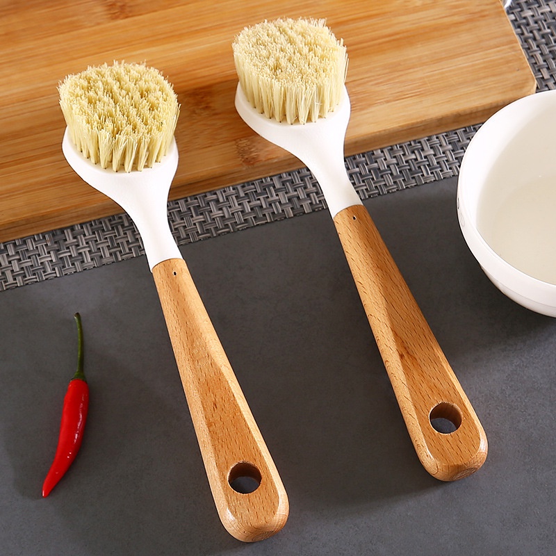 Sikat Cuci Piring Panci Wajan Sikat Dapur Serbaguna Gagang Kayu Aesthetic