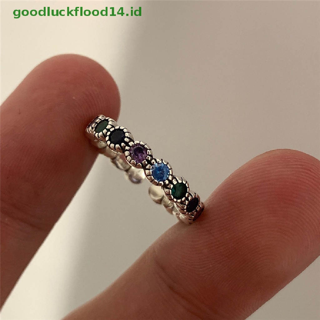 Cincin Zircon Bentuk Bulat Aneka Warna Gaya Vintage Untuk Wanita