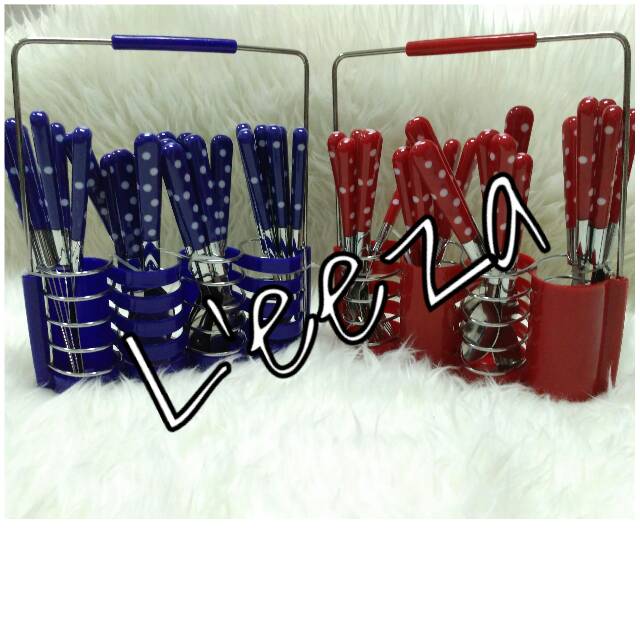 Obral!!!! Set Sendok Garpu Pisau Polkadot 24pcs