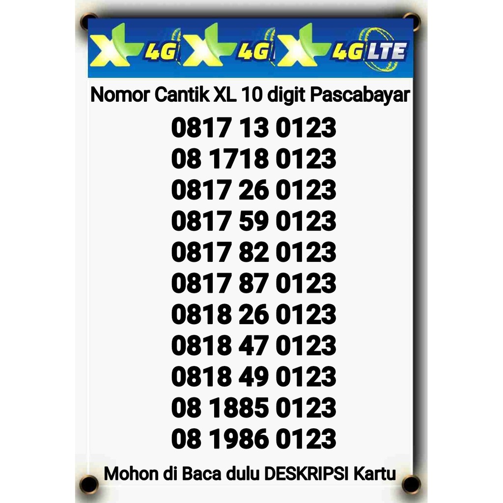 Nomor Cantik XL 10 digit Pascabayar 0123 simple