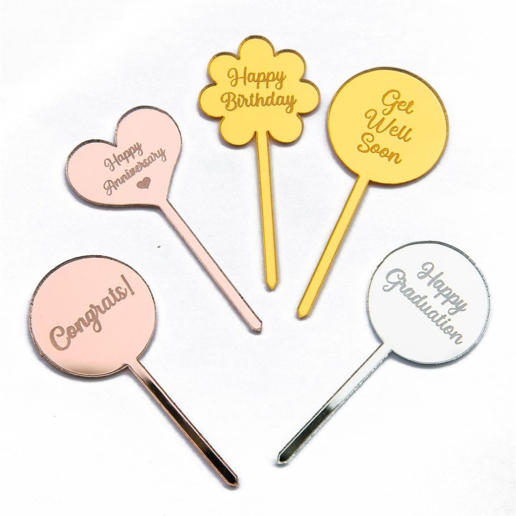 hiasan cupcake custom grafir | custom engraved mirror cupcake topper