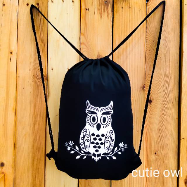 STRINGBAG tas ransel serut sablon bahan drill halus motif CUTIE OWL || Kiiyoomii ||