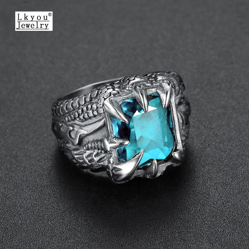 Cincin Desain Cakar Naga Aksen Zircon Gaya Hipster Punk Hip-Hop Untuk Pria