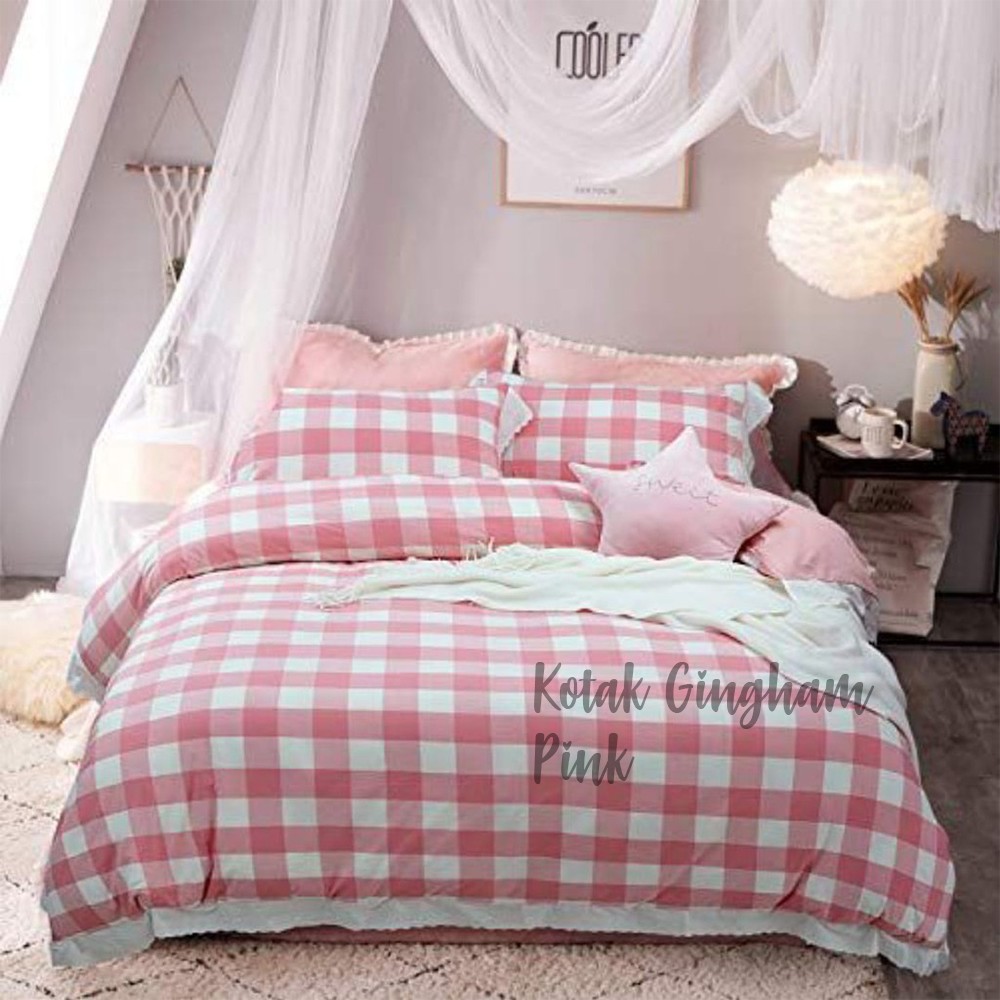 SPREI AESTHETIC KOREAN STYLE VIRAL MOTIF KOTAK KOTAK SARUNG BANTAL 2SARUNG GULING 2