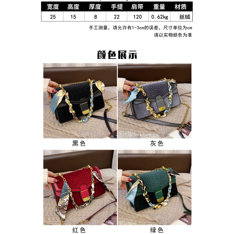 BJ81763 - BLACK/GRAY/GREEN/RED - TAS SLEMPANG SYAL SCARF TALI RANTAI IMPORT TAS WANITA FASHION IMPORT MODIS ELEGAN TERMURAH TERLARIS TERBARU BAGSTORE JAKARTA TAS BATAM GT1763