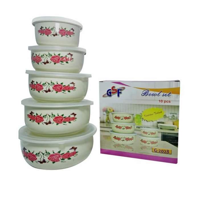 BOWL SET BUNGA GSF G-2028 / RANTANG SUSUN 5 MANGKOK SET BERANAK MANGKUK PENYIMPANAN MAKANAN MOTIF BUNGA GSF 2028 / GSF G-2028