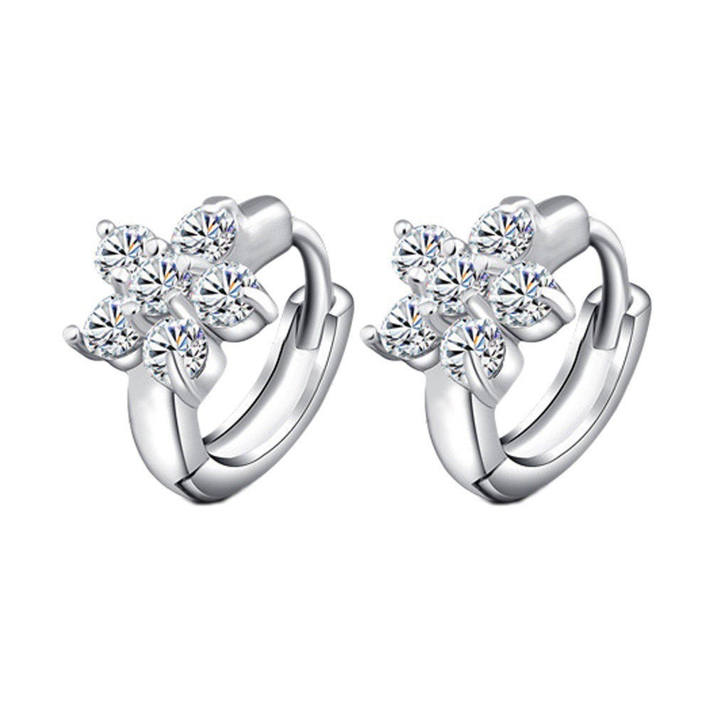Anting Tusuk Sterling Silver 925 dengan Zircon Bentuk Snowflake untuk Wanita