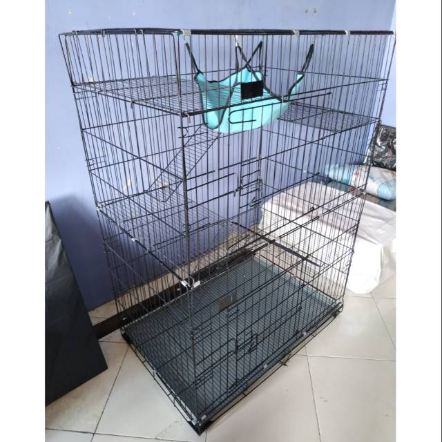 Kandang kucing roda 4 tingkat lipat ukuran XXXL 90x60x135 (Kode : 04S)