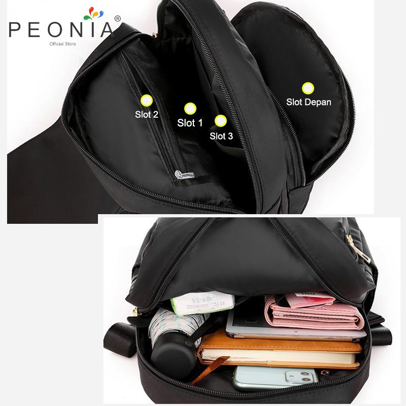 Peonia PNA MOLLY POM Water Resistant Ransel Korea Tas Wanita Punggung Import Kantor Kerja Sekolah Kuliah Outdoor Trendy Fashion Style Travel Casual Backpack Anak Remaja Perempuan Selempang Cewek Bag-2