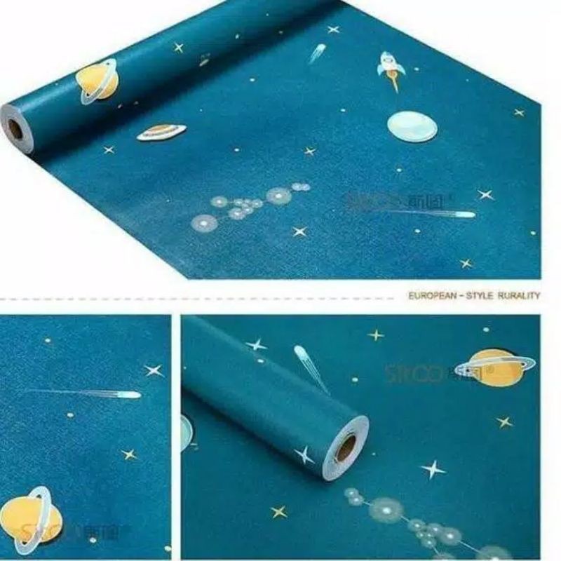 Walpeper dinding motif 3D / ungu / biru / kuning / putih / kayu / walpaper dekorasi-ANTARIKSA