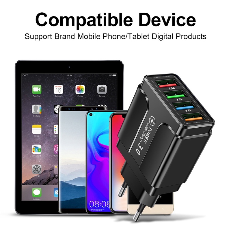 Adapter Charger Dinding 4 Port USB 3.0 4.0 Fast Charging Plug US / EU Untuk Xiaomi / Huawei