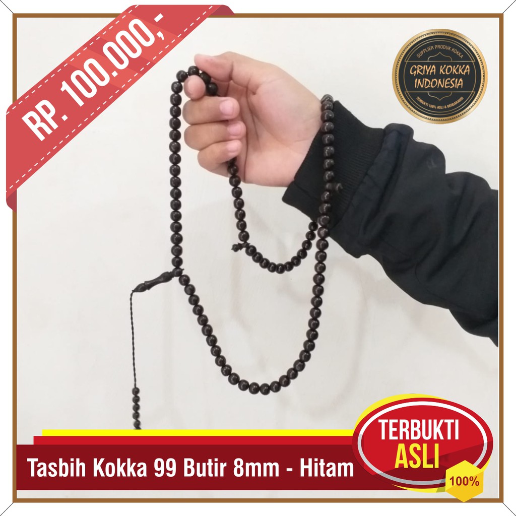 Tasbih Kokka 99 Butir 8mm - Hitam - Kesehatan - Tasbih Kayu Kaukah