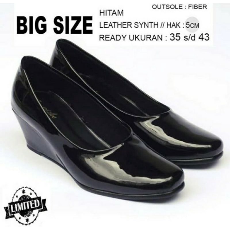 SEPATU PENTOFEL WANITA HITAM BIG SIZE 35-43 | SEPATU KERJA GURU PERAWAT Kulit ORI, 43