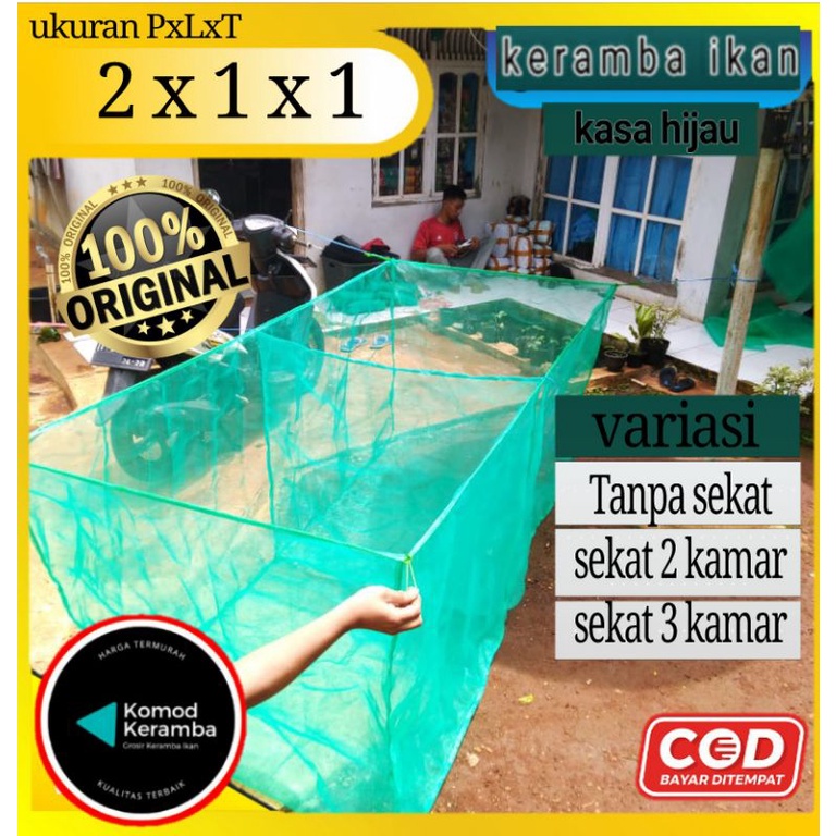 Keramba ikan 2x1x1 hapa kerambah sekat kotak jaring apung tanjaran kasa hijau karamba plus sekat sia