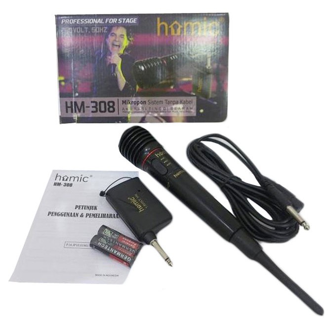 Homic HM-308 Microphone Karaoke Mic Single Wireless dan Kabel