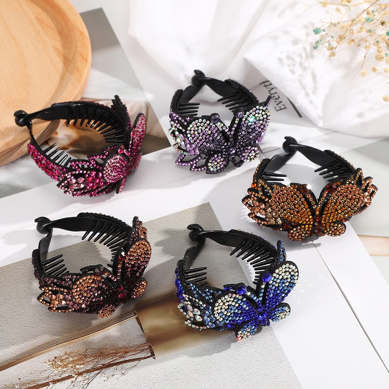 Rhinestone Butterfly Disc Hair Device Fashion Retro Hair Claw Clip Crystal Horsetail Buckle Women Hair Accessories