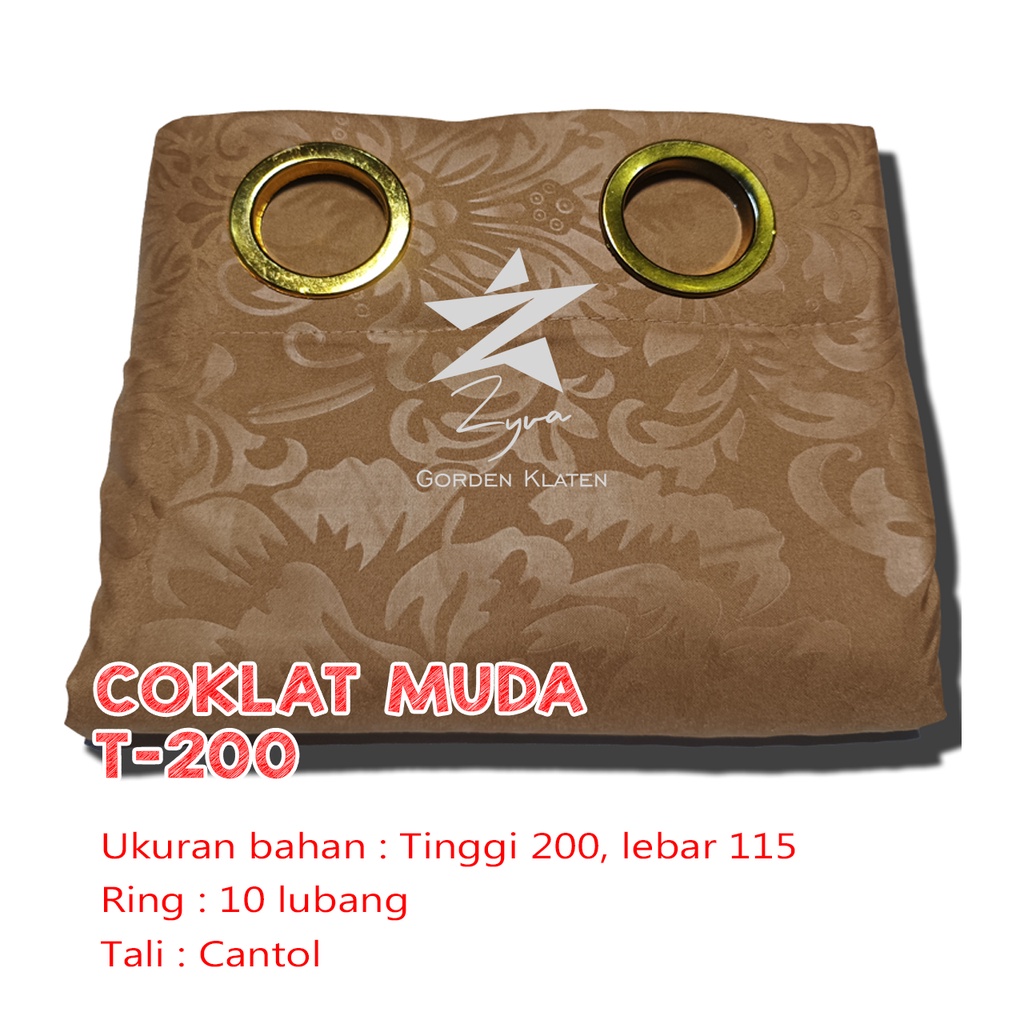 Gorden Polos Embos murah smokring 12 lubang Pintu Jendela Gorden Coklat polos Gordyn Hordeng Tirai-COKLAT MUDA 200X115