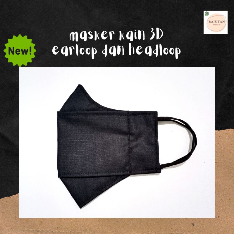 masker kain polos 3d evo kf94 berwarna unisex hitam black bw murah tebal earloop hijab karet