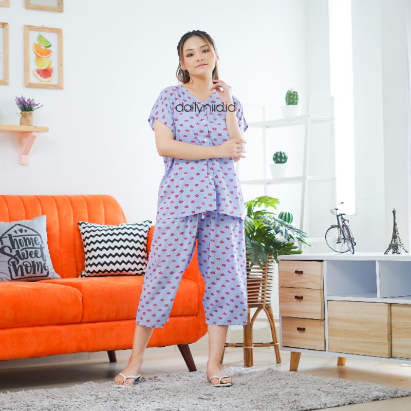 Zizi Setelan Piyama Wanita Rayon Celana 7/8 Kekinian/Baju Tidur wanita celana 7/8
