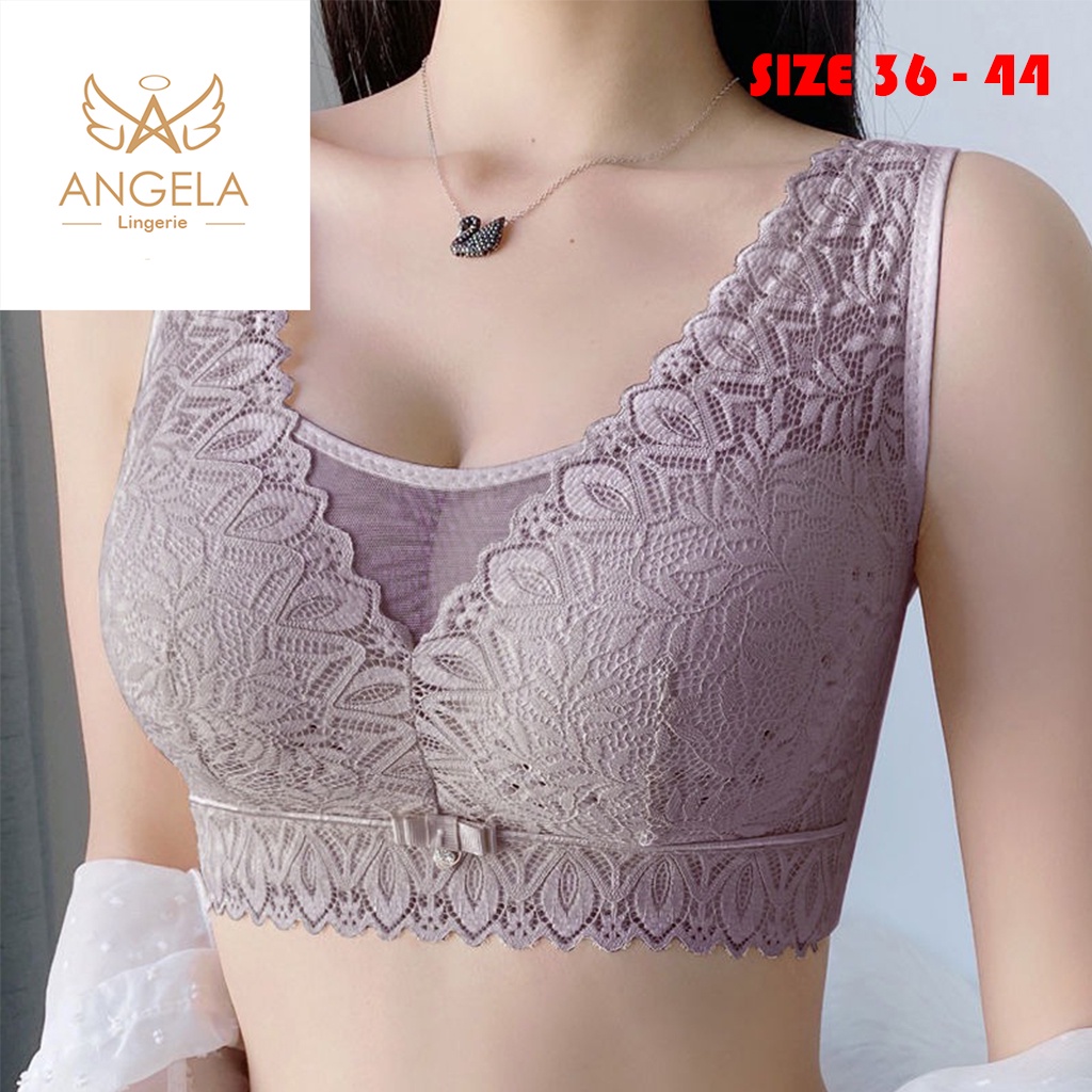 ANGELA PREMIUM JAPAN Bra BH JUMBO SIZE 36 - 44 Ukuran Besar Push Up Tanpa Kawat Wanita Bikini Sport Beha Lingerie Korea Fashion Bralette Remaja Perempuan Sexy COD Renang Motif Bunga Cewek Pita Bunga Murah Mami Bralette