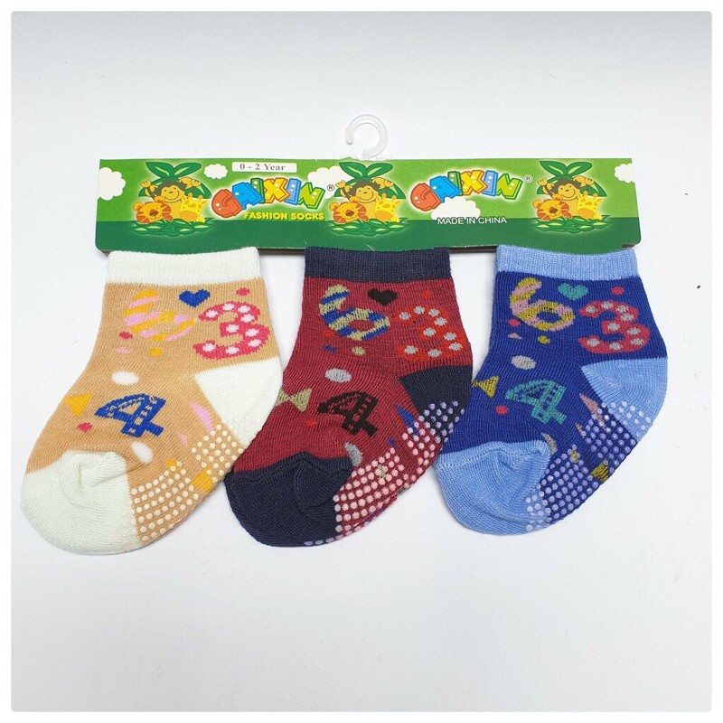 KAOS KAKI BAYI NEWBORN USIA 0-6 BULAN 1PACK(3PCS) GAIXIN ANTI SELIP/TIDAK LICIN (SNI) BAHAN TEBAL