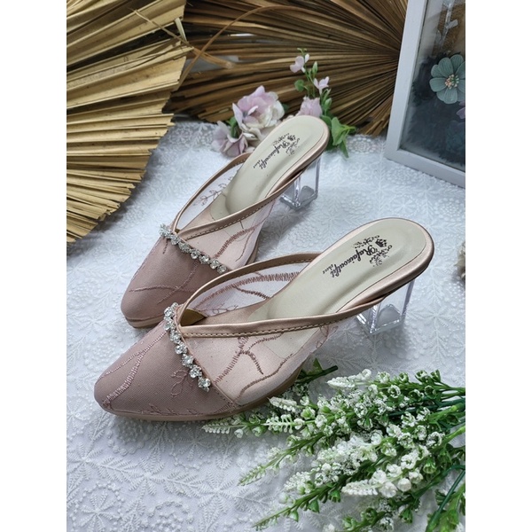 sepatu alexna rosegold 7cm kaca