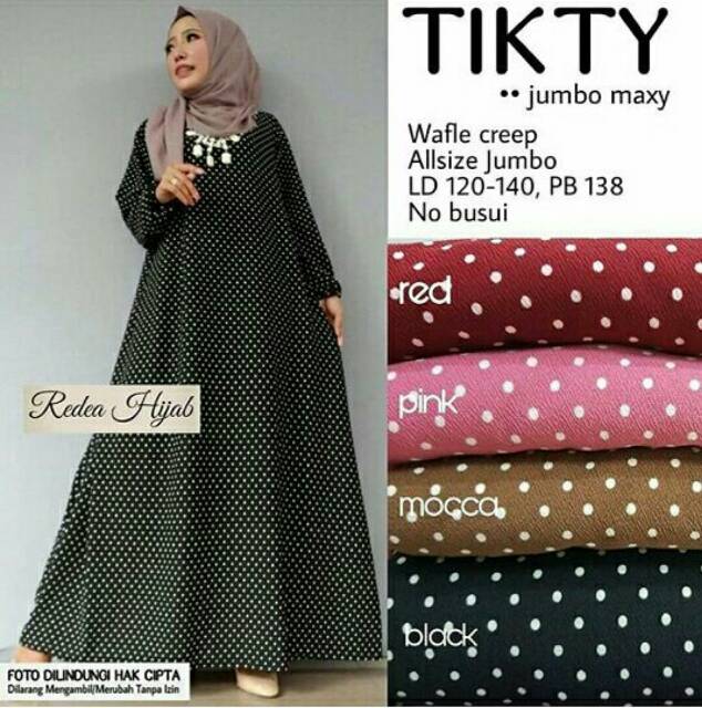 Gamis Jumbo Polka Waffle Tikty / Maxi Dress Muslim Big Size XXXL Murah