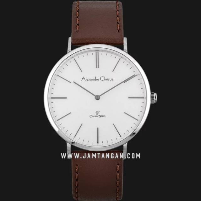 Alexandre Christie AC 8490 MH LSSSL Man White Dial Brown Leather Strap