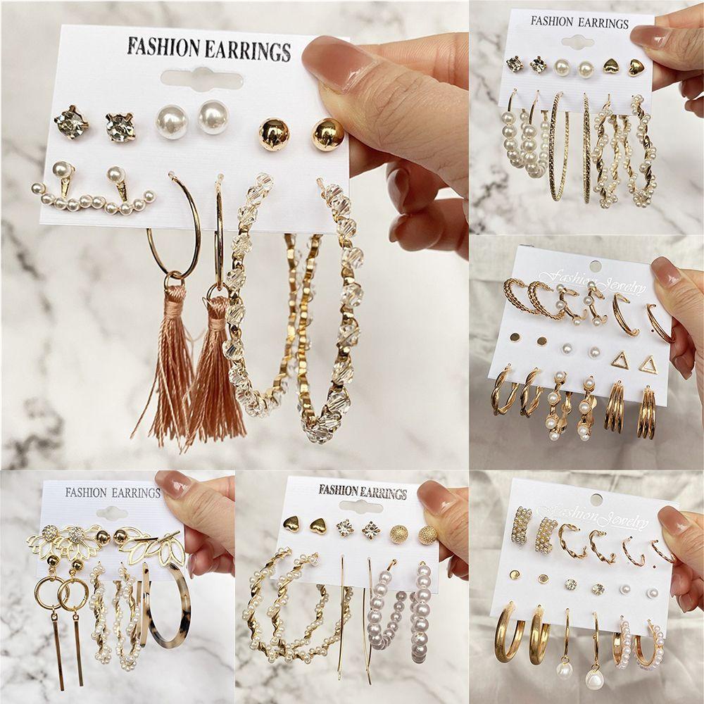 Anting Hoop Nanas Set Tren Lingkaran Fashion Geometris