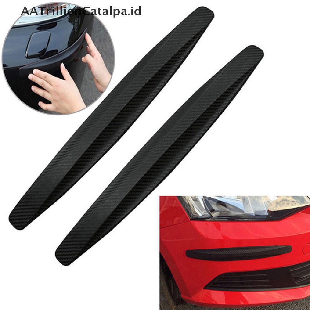 Aatrillioncatalpa 2pcs Strip Pelindung Pinggiran Bumper Mobil SUV Motif Carbon Fiber Warna Hitam