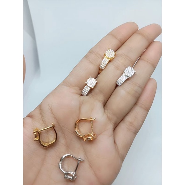 ANTING WANITA PERAK 925 ASLI LAPIS EMAS ANTING JEPIT MATA PUTIH -PERHIASAN  FASHION WANITA SILVER 925 ASLI