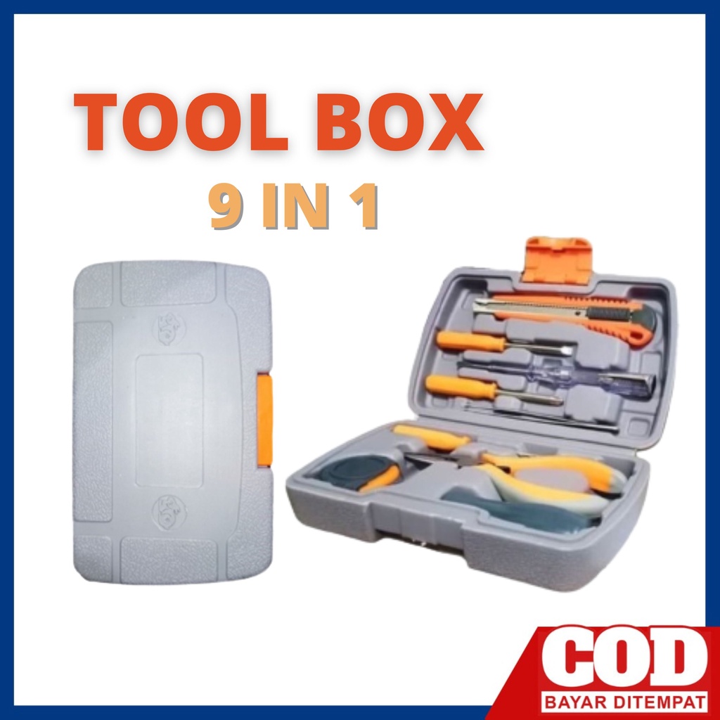 Alat Petukangan Toolkit Lengkap 9pcs / Toolset / Toolbox 9 in 1 Repair Kit Home DIY Tools Set / KIT