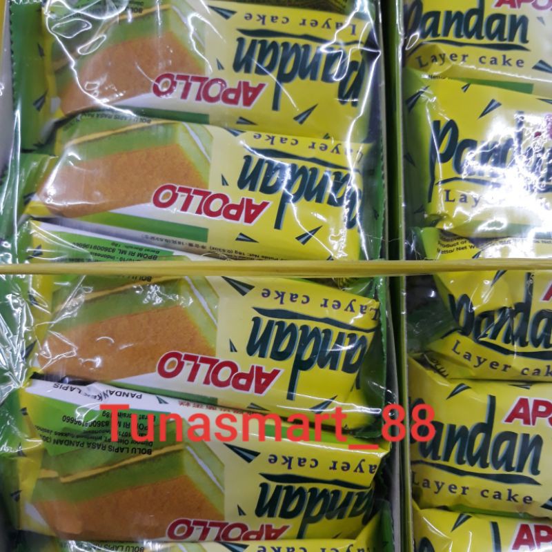 

APOLLO BOLU RASA PANDAN/APOLLO LAYAR CAKE RASA PANDAN PRODUK MALAYSIA 1 BOK ISI 24 PCS