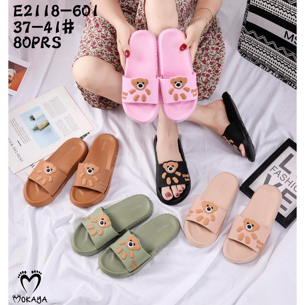 Sandal slop wanita import jelly teddy bear - Mokaya E2118 (24-41) / Sendal Selop lucu warna