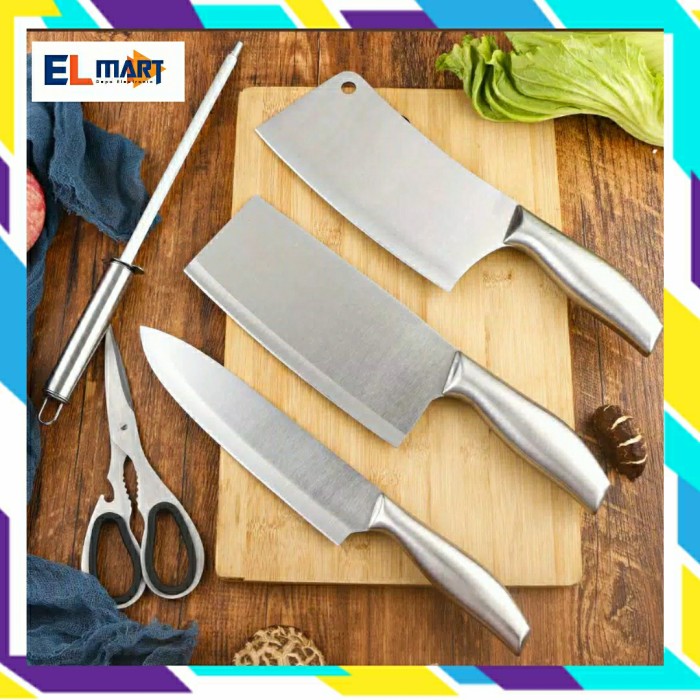 Elmart Pisau Dapur Set Stainless 6in1 Pemotong Daging Pengasah EL22