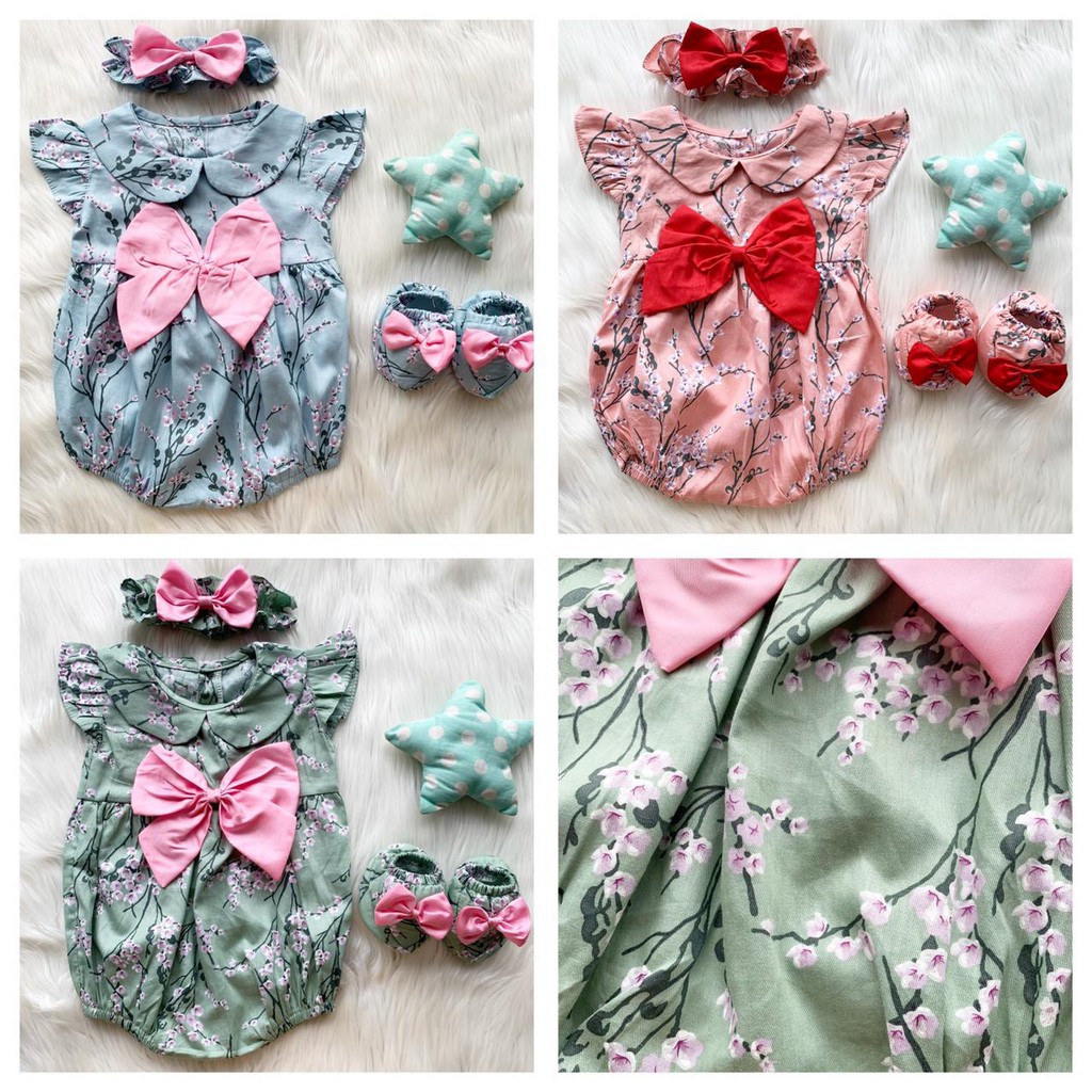 baju bayi newborn Jumper newborn baru lahir romper kado lahiran sepatu bayi fashion FLEURI / SHAHIAH / jumper sepatu set ( free headband+ sepatu) romper baby set katun jepang import lucu