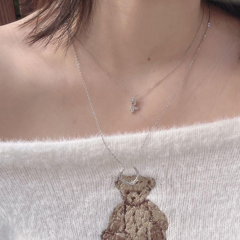 Needway   Kalung Pasangan Elegan Vintage Hari Valentine Kekinian Liontin Tembaga Adjustable Gaya Korea Klavikula Rantai