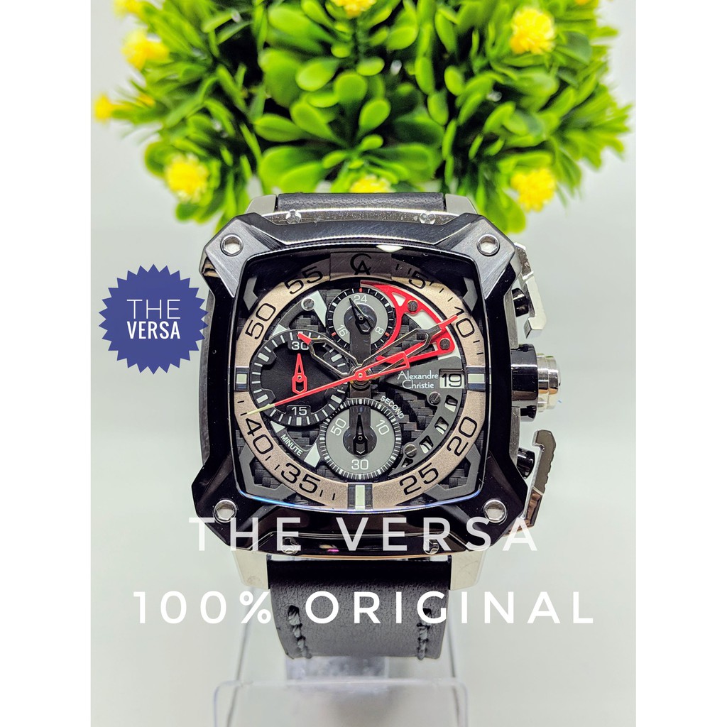 Alexandre Christie AC 3038 Jam Pria Kulit Silver Black