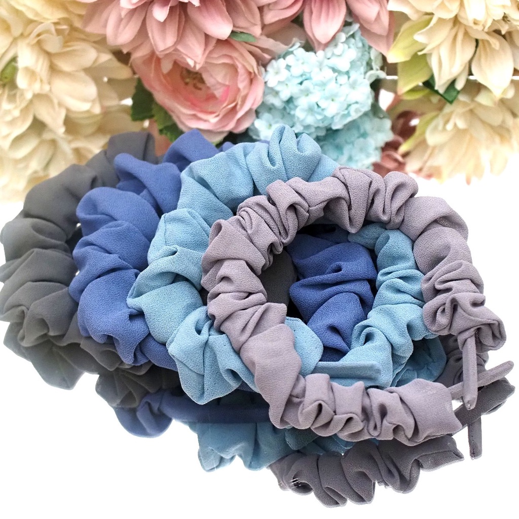 Bando Scrunchie Korea Bando Kerut Ruffle Warna Warni Soft Pastel Headband Scrunchies Aksesoris Rambut Wanita