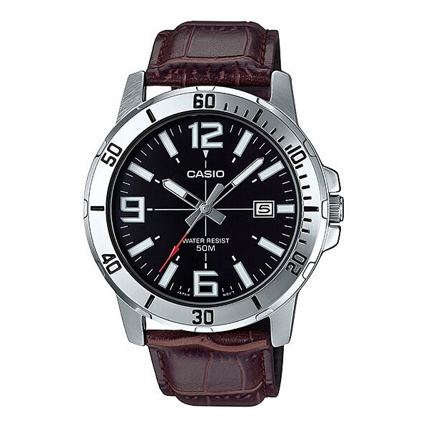 Casio Original MTP VD01L1B / MTP-VD01L-1B Jam Tangan Pria Kulit Coklat